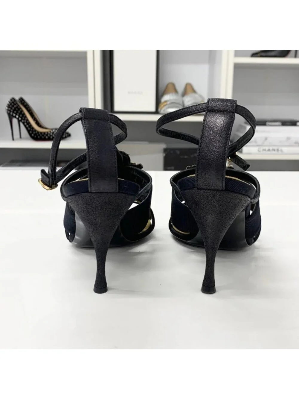 Chanel Leather Bijou Strap Sandals Black